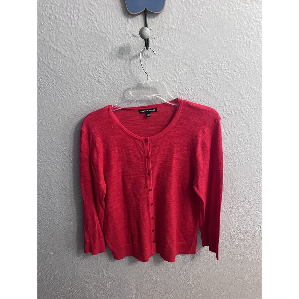 Cable Gauge Womens Red  Button Up Sweater‎ Size Large